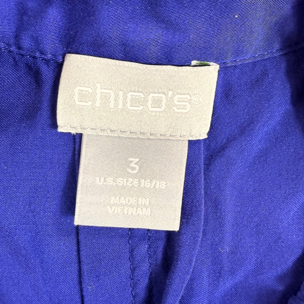 Chico's Size 3 (XL) Blue Ruffle Neck Long Sleeve Blouse Top Women's Career - Picture 2 of 9
